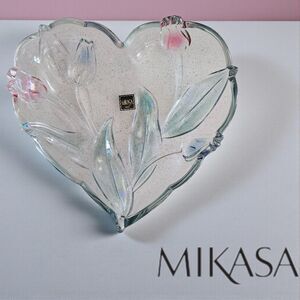 Vintage Mikasa Germany Heart Bowl Iridescent Tulip Crystal Dish